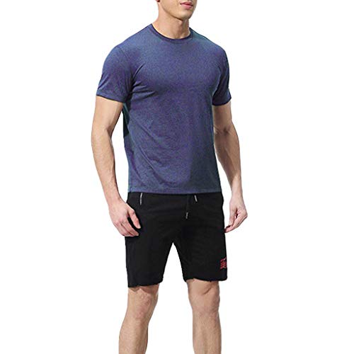 Pingtr Mens Compression Sports Suit,Men's Elastic Fitness Short T-Shirt Fast Drying Tops Pants Sports Tight Suit Purple