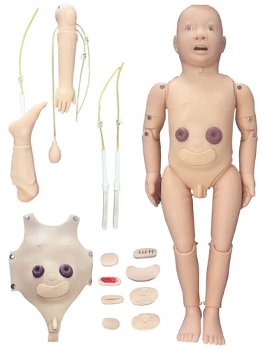 Medical Nursing Manikin Child Nursing Patient Care Trauma Medical Mannequin for Training Anatomical Wound CPR Interchangeable Pediatric Cases Human Model with Bedsore Modules