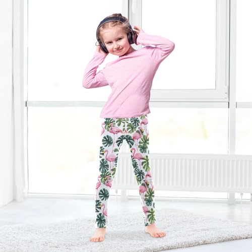 Pink Flamingos Leaf Girls' Leggings Toddler Doodles Watercolor Kids Yoga Pants Dance Active Tights 4T4