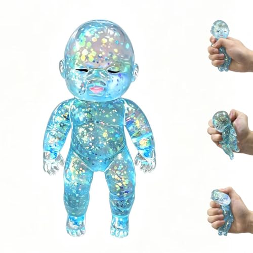 Baby Squishy Oversized Glossy Doll Toy Sparkling Soft Rubber Stress Relief Toy Stress Relief Cute Maltose Doll for Teens and Adults Anxiety Relief Party Gift (Blue)