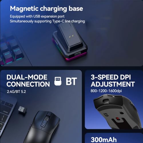 Ratón gaming inalámbrico con base de carga y doble modo Bluetooth 2.4G 5