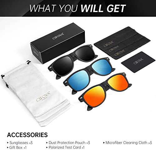 Image of Polarized Sunglasses for Men Women, Retro Square Women Mens Sunglasses for Driving Fishing Sun Glasses with UV Protection (Grey /Ice Blue /Orange)
