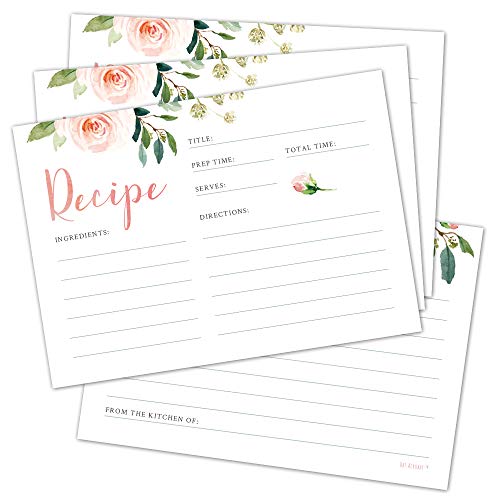 Set of 50 Floral Recipe Cards by Hat Acrobat  Double Sided Card Stock 41 x 58 Inches Perfect for Bridal Shower Wedding Shower  Gift Idea for Birthday or a Housewarming Party