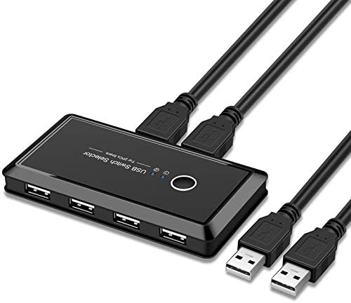 Xqjtech USB2.0 2 in 4 Out USB 2.0 Sharing Switch Box KVM Switch Box Switcher 2 Port PCs Sharing 4 Devices for Keyboard Mouse Printer Monitor with 2 USB 2.0 Cable