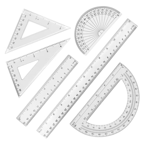 Plastic Clear Ruler Math Set, 2 Protractors 180 Degree 2 Triangle Rulers 45 | 60 Degree 2 Straight...