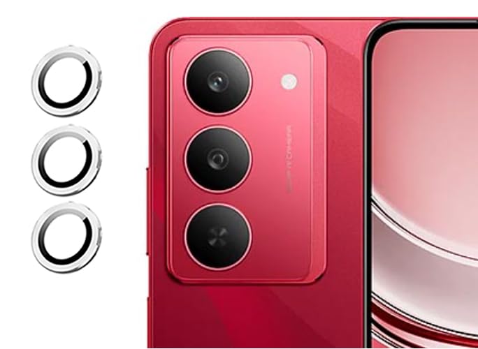 Image of imluckies Camera Ring Lens Protector (Aluminum with Tempered Glass) Compatible for Realme 14X - Silver (Pack of 3 rings)