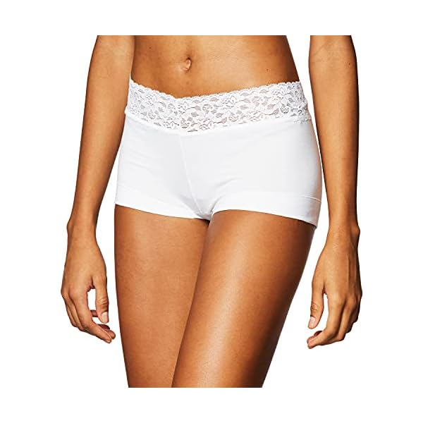 Maidenform Women's Dream Cotton with Lace Boyshort, White, 6