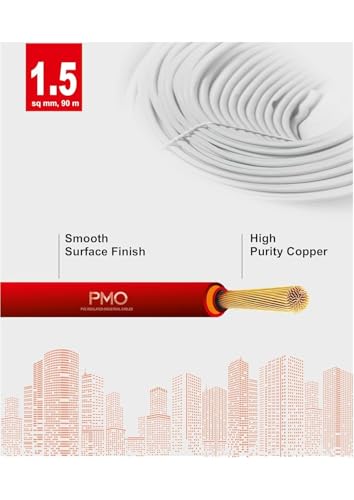 Image of Super PMO PVC Insulated Copper Wire, 90 m, Single Core Flexible Cable for Domestic and Industrial Use (RED, 1.50 SQ MM)
