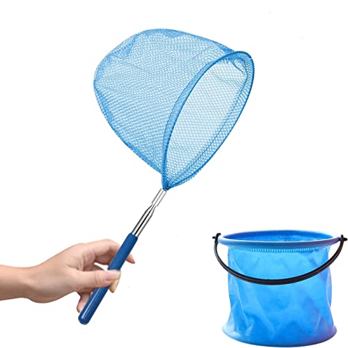 Rede de pesca expansível redes de pesca para crianças redes telescópicas e cubo dobrável Kit, azul