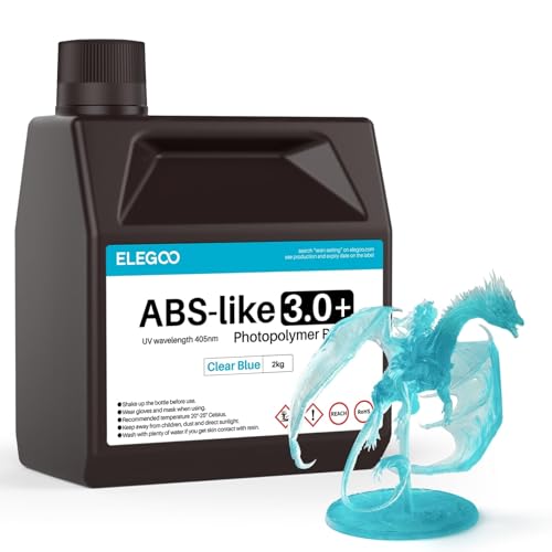 Image of ELEGOO ABS-Like Resin 3.0+, Upgraded 3D Printer Photopolymer Resin, Higher Heat-Resistance Fast Curing High Precision Non-Brittle, Clear Blue 2000g