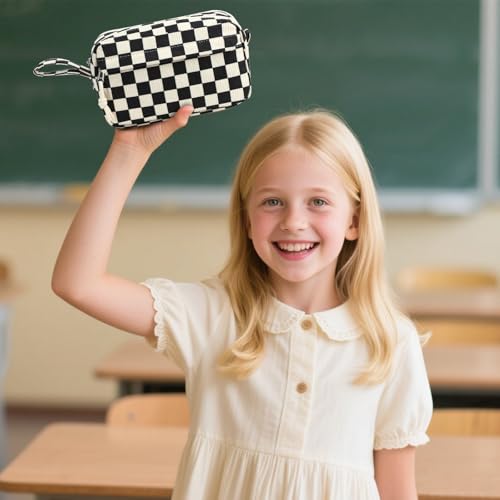 Image of Bluboon Big Capacity Pencil Case Pouch Pen Case School Supplies - Cute Pencil Box Bag for Teen Girls Boys Women Man (Black White Checked)