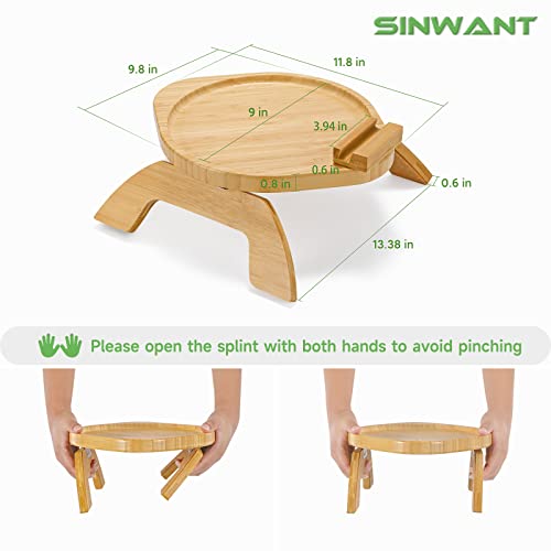 Sinwant Bamboo Sofa Tray Table Clip On Side Table Couch Arm With 360° Rotating Phone Holder, Couch Tray For Arm, Sofa Table For Eating/Drinks/Snacks/Remote/Control #TOP5