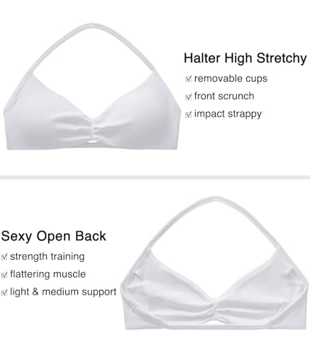 Image of OMKAGI Halter Sports Bras for Women Padded Strappy Bra Open Back Workout Gym Crop