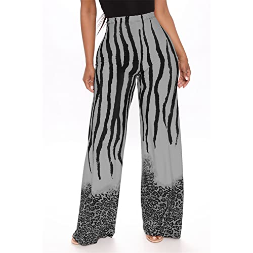 DGHM-JLMY Women Zebra Print Wide Leg Pants Personality Fashion Printed Casual Long Pants Elastic Flared Leg Slit Hem2