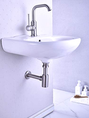 GORDEE Bathroom Brass Contemporary Round Bottle P Trap 1-1/4, Lavatory Adjustable Basin Sink Waste Drain P-Trap Kit, General US Standard, Brushed Nickel