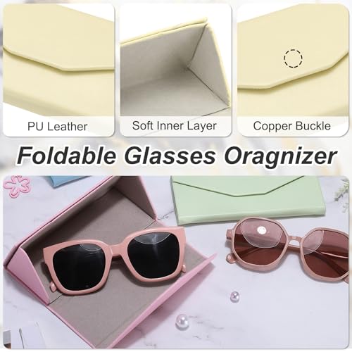 Image of PATIKIL Foldable Glasses Case, Triangle Magnetic Sunglasses Organizer Case PU Leather Hard Eyeglass Case for Women (2 Pcs)