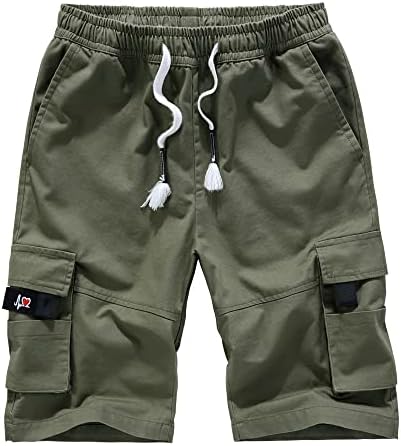 APTRO Men's Elastic Waistband Cotton Cargo Shorts Relaxed Fit Summer Casual Shorts A901 Army Green L