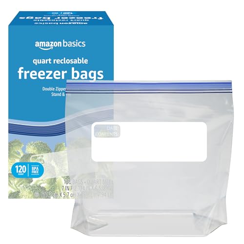 image for Amazon Basics Reclosable Freezer Quart Bags, BPA Free, 120 Count (Prev