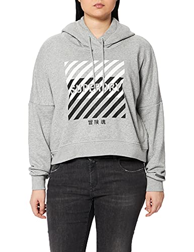 Superdry Womens Training Core Sport Crop Hoodie, Relaxed Fit, Cropped Design Grey Marl Size 10