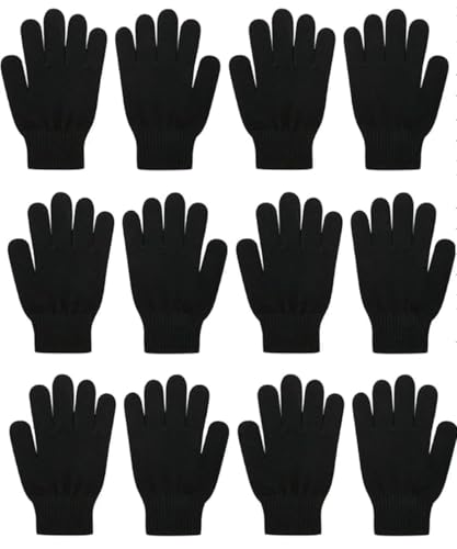 6 Paar Winterhandschuhe für Herren, Damen, ältere Kinder, Unisex, Magic Stretch, Schwarz, Einheitsgröße, passend für die meisten Männer und Frauen