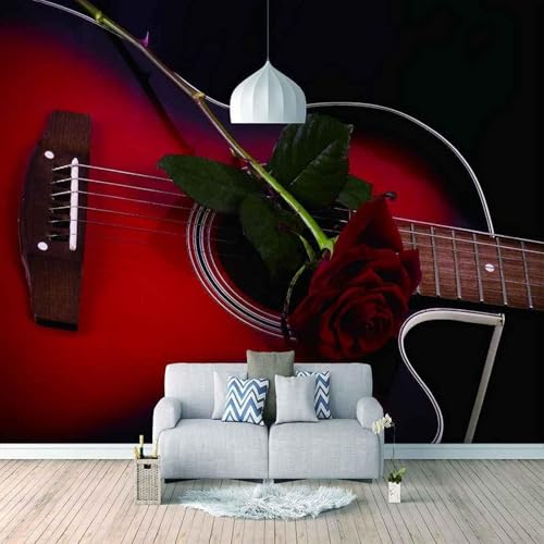 XLMING Estéreo Flor Roja Instrumento Guitarra 3D Papel Pintado Lujo Casa Sala Decoración Estar Comedor Sofá Dormitorio TV Fondo de Pared-350cm×256cm