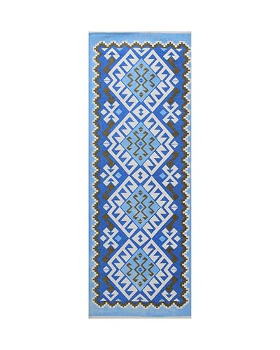 Image of SAGON 2x5 Ft Printed Runner Carpet - Cotton Bedside Rug for Bedroom & Living Room (Blue Southwestern)