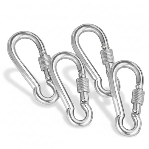 Image of Heavy Duty GI Carabiner Hook Screw Lock | High Tempered Galvanized Iron Snap Hook | Rust Resistant | Home Utility & Multipurpose Use (Pack of 4)