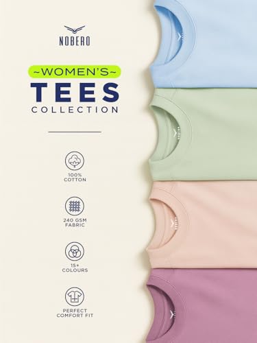Image of Nobero 100% Cotton Tshirts for Women Combo Pack of 3 | Regular Fit | Printed | Round Neck Half Sleeve