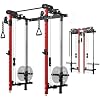 Mikolo Folding Squat Rack, Wall Mounted Power Rack with Cable Crossover Machine & LAT Pull Down, Functional Trainer with 5 Adjustable Function Modes, for Home Gym and Space Saving