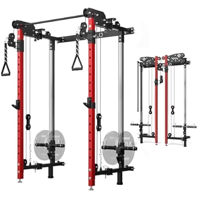 Mikolo Folding Squat Rack, Wall Mounted Power Rack with Cable Crossover Machine & LAT Pull Down, Functional Trainer with 5 Adjustable Function Modes, for Home Gym and Space Saving