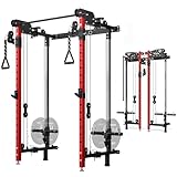 Mikolo Folding Squat Rack, Wall Mounted Power Rack with Cable Crossover Machine...