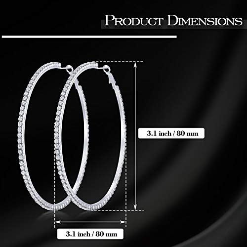 Large Rhinestone Hoop Earrings Shining Crystal Rhinestone Dangle Big Hoop Earrings For Women Girls Wedding Party Favor, 80 Mm #TOP4