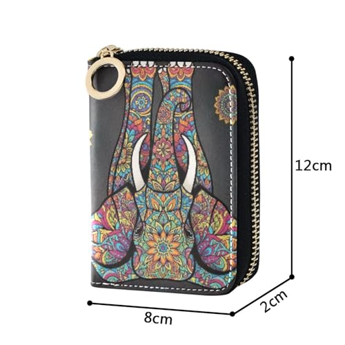 Elephant Mandala Floral Black Wallet Women Leather Credit Card Wallets RFID Blocking Decorative Zipper Wallet with Coin Pocket3