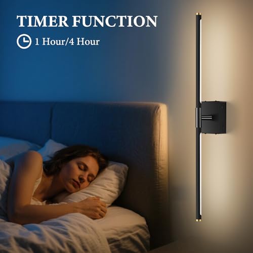 Image of SAIMAND Wall Sconces Set of 2 Battery Operated, Wireless USB 8000mAh Rechargeable Wall Lights with Remote Control,3000K-6000K LED Dimmable Decor Lamp for Living Room,Bedroom,Hallway (27in Black)