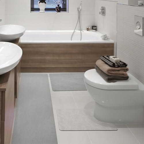 KAZOLEN rutschfeste Badematte Super Absorbierende Badezimmerteppich: dünn 50 x 80 cm Waschbar schnelltrocknende Badvorleger Duschvorleger für Dusche, Badewannen und Badezimmer, Toilette, grau