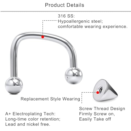 Lcolyoli 16G Labret Jewelry Surgical Steel Lip Rings Hoops C-Shaped Snake Bite Piercing Jewelry Medusa Piercing Jewelry for Women Men3