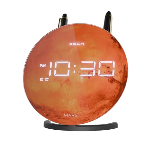 Image of Xech Digital Alarm Clock for Heavy Sleepers | Loud Dual Alarms | LED Desk Clock for Students Bedside Table | Home Decoration Items for Living Room | USB-C Powered | Solaris X Lite (Mars)