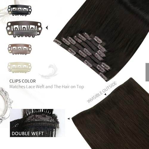 Moresoo Human Hair Extensions Clip in Real Hair Darkest Brown 22 Inch Real Hair Double Wefted Clip in Extensions Remy Human Full Head Straight for Women 7pcs 120g #2 - Image 4