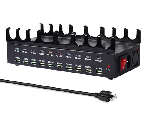 770W Charging Station for Multiple Devices, 20-Port USB C Fast Charging Station with Dual 140W PD PPS Port, Multi Device Fast Charger Dock for MacBook Pro Laptop, iPhone, iPad, Tablet, Cell Phone