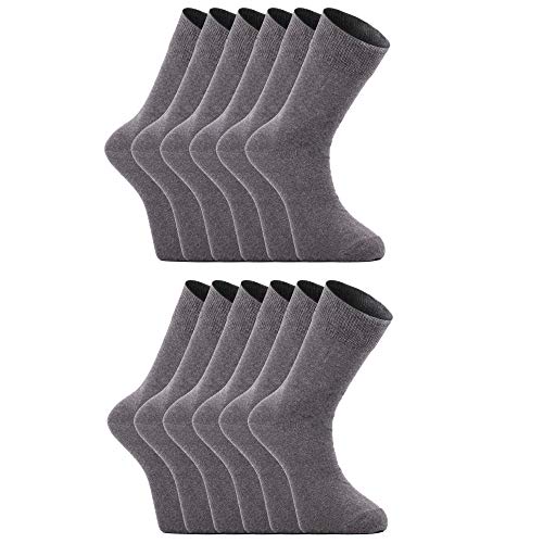 GrossLowe Lot de 12 paires de chaussettes de qualité supérieure pour homme - En coton - Taille 40-44 - Gris Cover