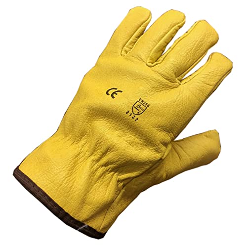 Himalayan Men's H310 Fleece Lined Leather Winter Thermal Cold Work Drivers PPE Gloves, Yellow, M (1 Pair)