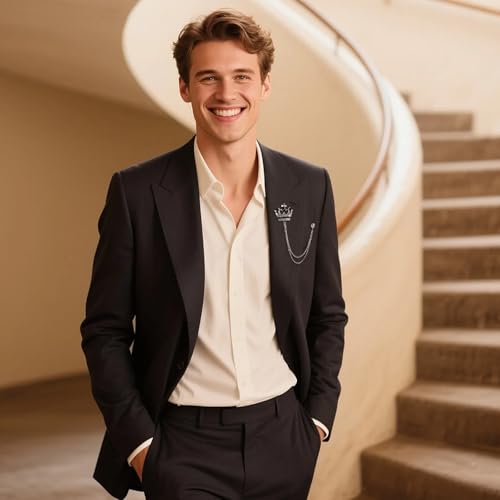 image for GUYI GYGYL 3PCS Crystal Men's Brooch Suit Pin Badge with Chains, Colla