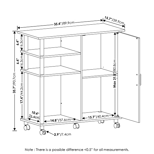 Image of Furinno Helena Multipurpose Storage Cabinet /Shelves,Printer Stand with Lockable Wheels, Stainless Steel Tubes, White Oak /Chrome