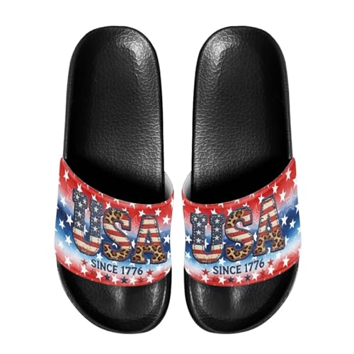 Image of Women's Slide Size 10 Non Slip Women's 250 Anniversary USA Shoes Rubber Slides Quick-Dry Leopard Print Womens Beach Sandals for Outdoor