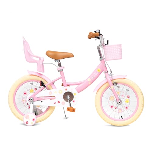 Image of Girls Bike with Basket for Toddlers and Kids Aged 3-14 Years Old, 12 14 16 18 Inch with Training Wheels & Doll Seat, 20 Inch with Kickstand & Rear Rack, Princess Style Bicycle for Gift.
