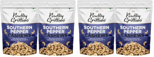 Image of Nutty Gritties Premium Jumbo Size Southern Pepper Cashew Nuts 400g, Natural Flavoured Whole Cashew|W240|Zero Breakage|Resealable Pouch|Each Pouch 200g|Pack of 4