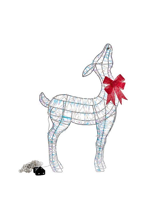 Marco Paul OpaLight Hirschfamilie Weihnachtsdekorationen - 3-teiliges beleuchtetes Rentierset mit 750 warmweißen LEDs, Innen- & Außenbereich Hirsch, Rehkitz Ornamente, Metallrahmen und rote Schleifen