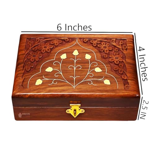 Image of Wooden Box| Jewellery Box| Decorative Case| Kit| Vanity| Organiser For Women, Necklaces, cash, gold (6X4 Inches, Crown)