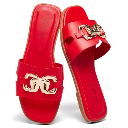 Women's Flat Sandals Dressy Summer Comfortable Fashion Leather Slippers Beach Cute Ladies Slides Casual Women's Sandals