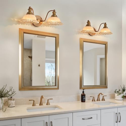 Image of XIEDUN Vintage Vanity Light Brushed Brass 2 Light Vanity Lights for Bathroom Vanity Light Fixtures